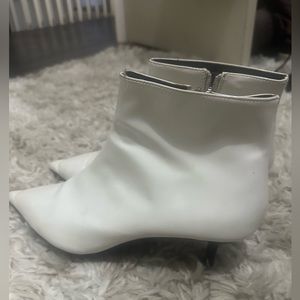 Zara white patent kitten heel bootie